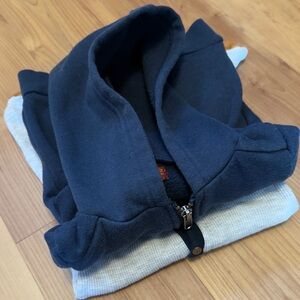 7 For All Mankind Lot Baby Boy Navy Zip-Up Hoodie 12 mo + Onesie 3-6 mo Set